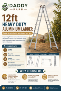 12ft heavy duty aluminium ladder supplied by Daddy Farm, supporting farmers and contractors across Perak for agricultural and construction use.